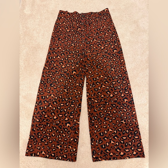 Maeve Anthropologie The Colette Cropped Wide-Leg Pant Animal Leopard Size 28 - Picture 2 of 4